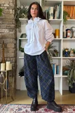 Arbi Needlecord Tartan Barrel Pant Navy