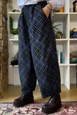 Arbi Needlecord Tartan Barrel Pant Navy