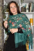 Babushka Folke Embroidery Shawl Scarf Green