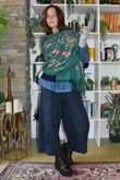 Babushka Folke Embroidery Shawl Scarf Green