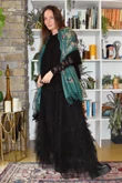 Babushka Folke Embroidery Shawl Scarf Green