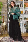Babushka Folke Embroidery Shawl Scarf Green