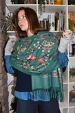 Babushka Folke Embroidery Shawl Scarf Green