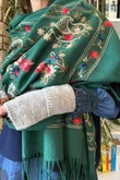 Babushka Folke Embroidery Shawl Scarf Green