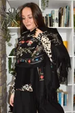 Babushka Folke Embroidery Shawl Scarf Black