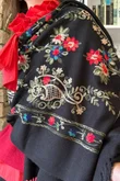 Babushka Folke Embroidery Shawl Scarf Black