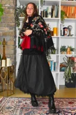 Babushka Folke Embroidery Shawl Scarf Black