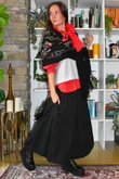 Babushka Folke Embroidery Shawl Scarf Black