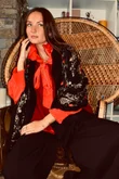 Babushka Folke Embroidery Shawl Scarf Black