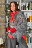 Babushka Folke Embroidery Shawl Scarf Grey Marl
