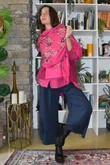 Babushka Folke Embroidery Shawl Scarf Hot Pink