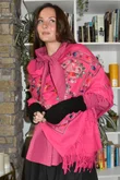 Babushka Folke Embroidery Shawl Scarf Hot Pink