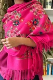 Babushka Folke Embroidery Shawl Scarf Hot Pink