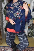 Babushka Folke Embroidery Shawl Scarf Navy
