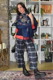Babushka Folke Embroidery Shawl Scarf Navy