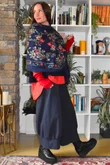 Babushka Folke Embroidery Shawl Scarf Navy