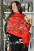 Babushka Folke Embroidery Shawl Scarf Rouge