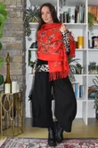 Babushka Folke Embroidery Shawl Scarf Rouge