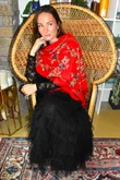 Babushka Folke Embroidery Shawl Scarf Rouge