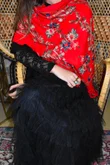 Babushka Folke Embroidery Shawl Scarf Rouge