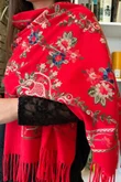 Babushka Folke Embroidery Shawl Scarf Rouge