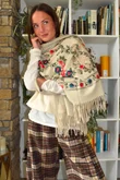 Babushka Folke Embroidery Shawl Scarf Stone