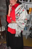 Babushka Folke Embroidery Shawl Scarf Stone