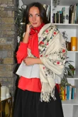 Babushka Folke Embroidery Shawl Scarf Stone
