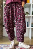 Bateau Needlecord Leopard Quirky Tapered Barrel Pant Aubergine