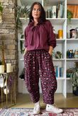 Bateau Needlecord Leopard Quirky Tapered Barrel Pant Aubergine