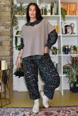 Bateau Needlecord Leopard Quirky Tapered Barrel Pant Charcoal