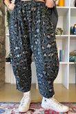 Bateau Needlecord Leopard Quirky Tapered Barrel Pant Charcoal