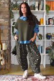 Bateau Needlecord Leopard Quirky Tapered Barrel Pant Dark Khaki