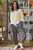 Bateau Needlecord Leopard Quirky Tapered Barrel Pant Mocha