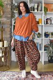 Bateau Needlecord Leopard Quirky Tapered Barrel Pant Rust