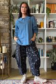 Bateau Needlecord Leopard Quirky Tapered Barrel Pant Navy