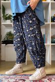 Bateau Needlecord Leopard Quirky Tapered Barrel Pant Navy