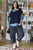 Bateau Needlecord Leopard Quirky Tapered Barrel Pant Navy