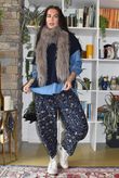 Bateau Needlecord Leopard Quirky Tapered Barrel Pant Navy