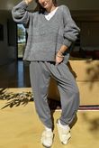 Bertie Boucle Stripe Slouch Knit Slate /13=