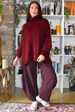 Bibi Gingham 7/8 Barrel Pant Burgundy