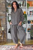 Bibi Gingham Barrel Leg Pant Navy