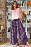 Bibi Gingham Wide Leg Pant Aubergine