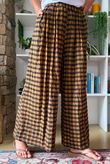 Bibi Gingham Wide Leg Pant Ochre