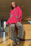 Big Softie Ombre Heart Slouch Knit Jumper Hot Pink
