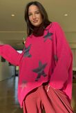Big Softie Ombre Star Slouch Knit Jumper Hot Pink