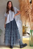 Bowie Mesh Midaxi Skirt Blue Steel 