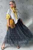 Bowie Mesh Midaxi Skirt Blue Steel 