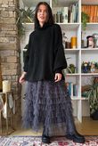 Bowie Micro Leopard Mesh Midaxi Skirt Black