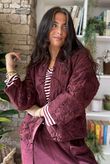 Cabbage Rose Cotton Quilted Jacket Burgundy